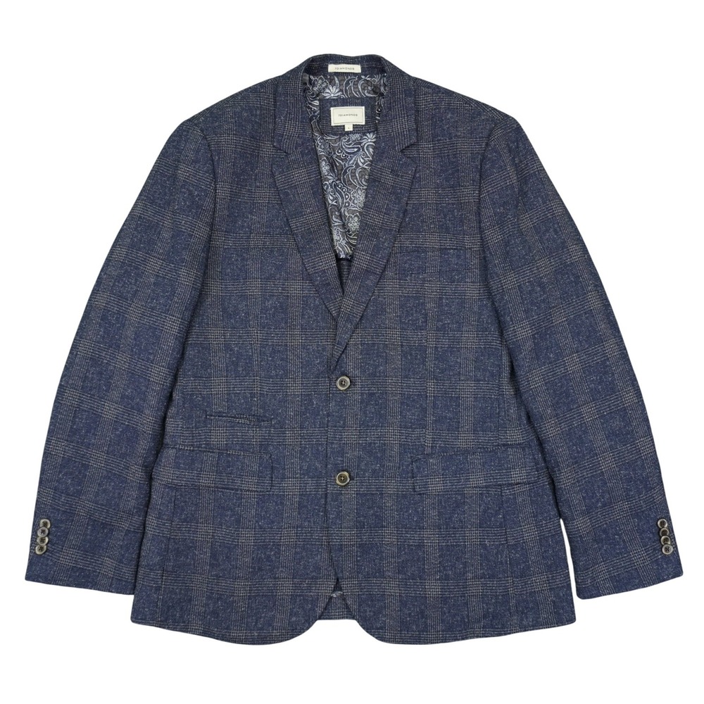 7 Diamonds Blazer Mens Large Blue Plaid Healy Stretch Half Lined Sports Coat